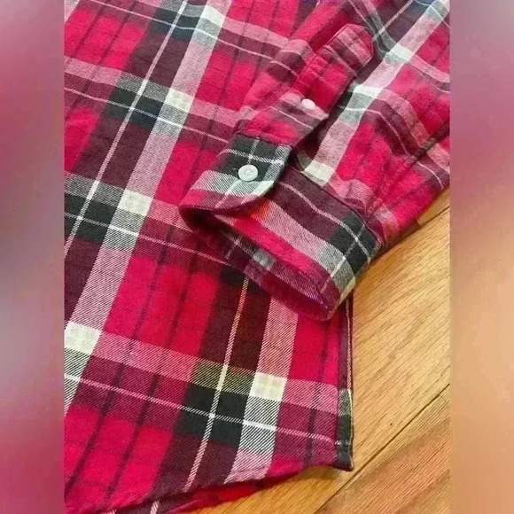 Ralph Lauren Flannel Button Down Collared Shirt Red White Black Plaid Mens Sz L - Picture 9 of 14